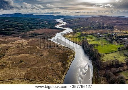 Aerial View Of Gweebarra River Between Doochary And Lettermacaward In Donegal - Ireland.