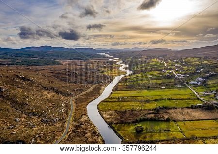 Aerial View Of Gweebarra River Between Doochary And Lettermacaward In Donegal - Ireland.