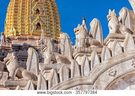 Details Of Ananda Temple In Bagan, Myanmar. This Buddhist Temple Was Built In 1105 Ad, And Is Said T