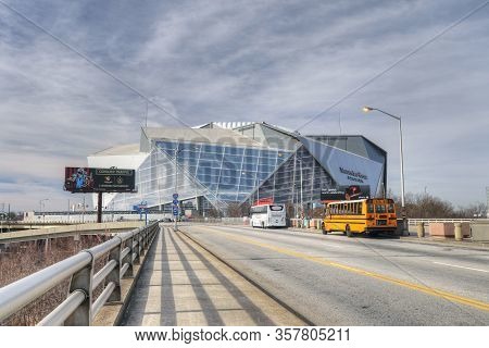 Atlanta, Georgia/united States- January 8, 2020: A View Of Mercedes-benz Stadium, Home To Nfl Atlant