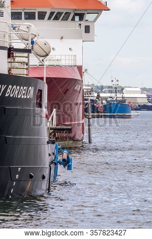 New Bedford, Massachusetts, Usa - June 6, 2019: Offshore Supply Vessel Gerry Bordelon And Survey Ves