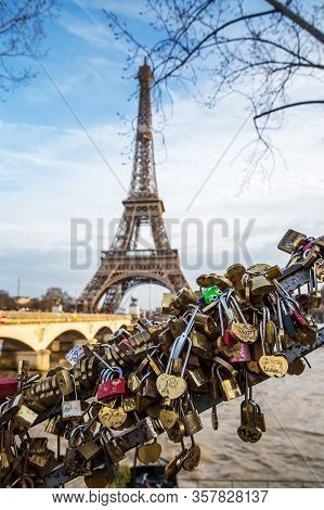 View On The Famous Paris Eiffel Tower From The Promenade Of The Seine .