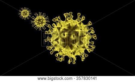 Coronavirus Cells Covid-19 In 3d Rendering. Dangerous  Sars -cov-2  Non- Cellular Infectious Agent T