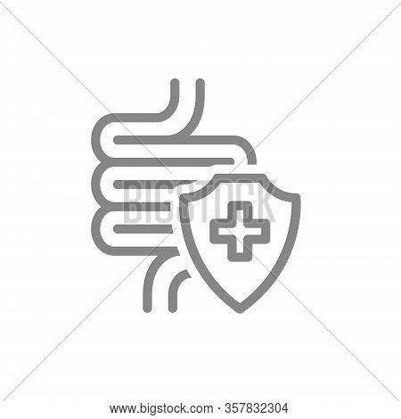 Healthy Protected Intestine Line Icon. Digestive Tract Treatment, First Aid For Bowel Diseases Symbo