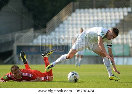 KAPOSVAR, Ungheria - 4 agosto: Benjamin Balazs (in bianco) in azione presso un campione nazionale ungherese