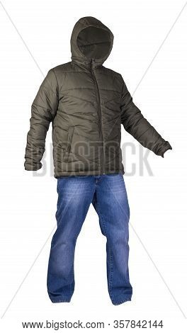 Hakki Mens Jacket And Blue Jeans Isolated On White Background.casual Clothing