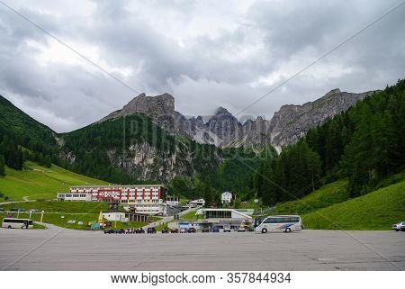 Innsbruck, Austria - August 17, 2010:  Summer View To Olympic Ski Resort And Funicular Station Of Ax