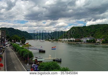 Sankt Goar, Germany - July 8, 2011:  View From Hotel Window On Sankt-goar Embankment And Snak Goarsh