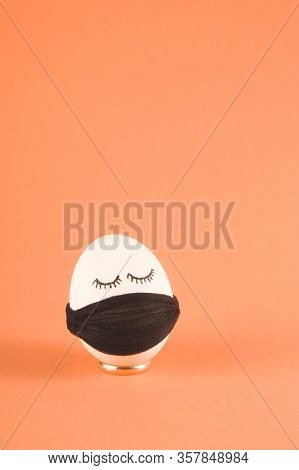 Easter Eggs With Corona Virus Covid19 Protection Concepts. Easter Eggs Wearing Mask For Easter Holid