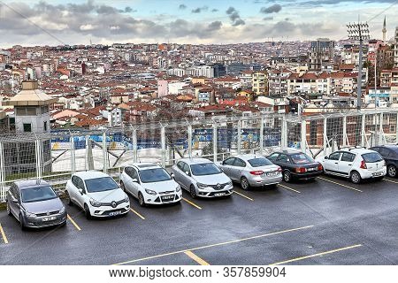 Istanbul, Turkey - February 12, 2020: Car Parking In The Kasimpasa Neighbourhood Is Located In The B