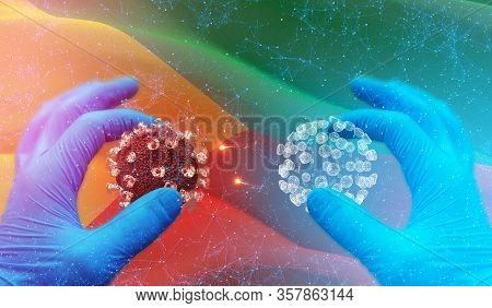 Covid-19 Concept, Virus Molecule In Specialist Hand, Infection In Russian Region, Flag Images Concep
