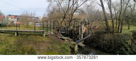 Broken Concrete Pedestrian Bridge In Kaunas