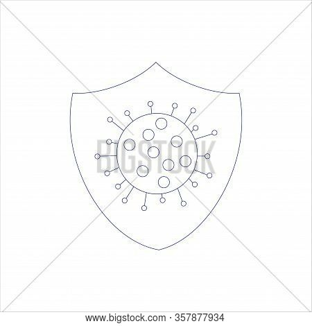 Icon Of Covid-19 Molecule In Centre Of Shild On White Tones. Coronavirus Protection Sign Illustratio