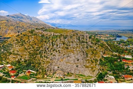 Panoramic Aerial View Of Historical Ruins Of The Rosafa Castle In Shkoder Albania.