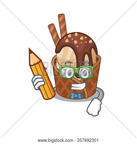 A Smart Student Coffee Ice Cream Character With A Pencil And Glasses
