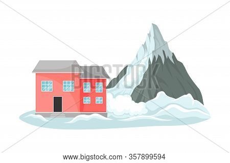 Snowslide Approaching Residential House Standing Nearby Vector Illustration