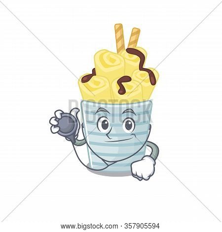 An Elegant Ice Cream Banana Rollsin A Doctor Cartoon Character With Tools