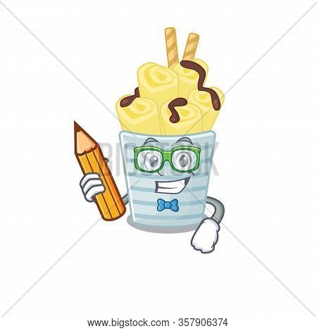 A Smart Student Ice Cream Banana Rolls Character With A Pencil And Glasses