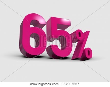 3d Render: Red 65% Percent Discount 3d Sign on Light Background, Special Offer 65% Discount Tag, Sale Up to 65 Percent Off, Sixty-five Percent Letters Sale Symbol, Special Offer Label, Sticker, Tag
