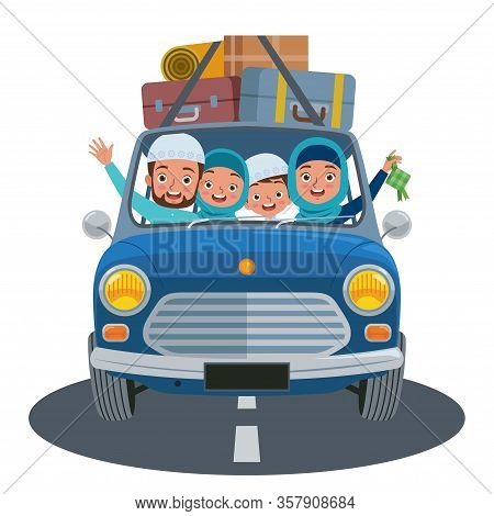 A Moslem Family Returning To Their Hometown By Car During The Eid. Mudik Or Pulang Kampung, Is An In