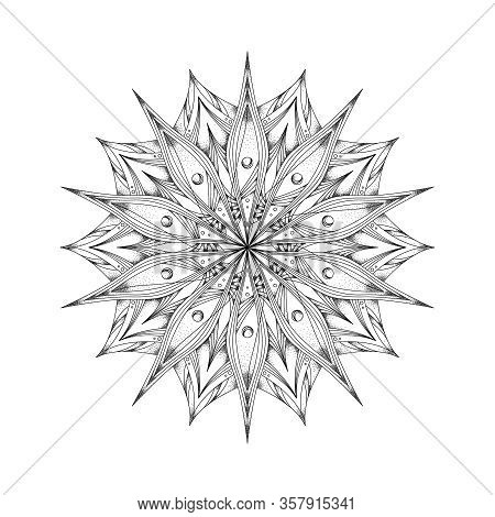 Mandala. Round Ornament Pattern.hand Drawn Background. Black And White Vector.