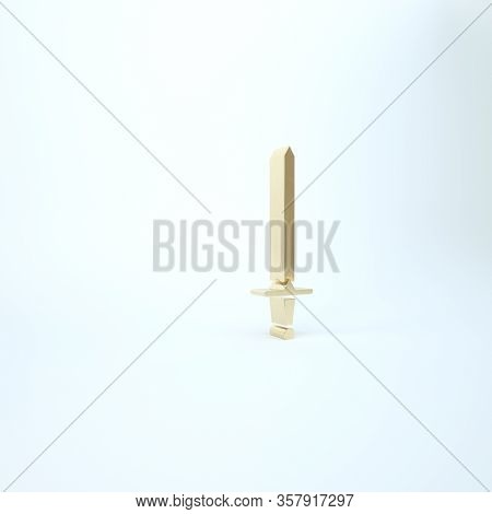 Gold Medieval Sword Icon Isolated On White Background. Medieval Weapon. 3d Illustration 3d Render