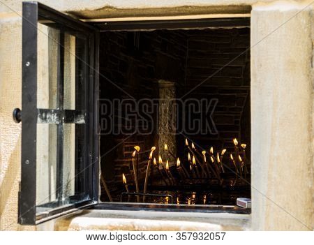 Burning Candles For Dead Or Alive People At Orthodox Or Catholics.