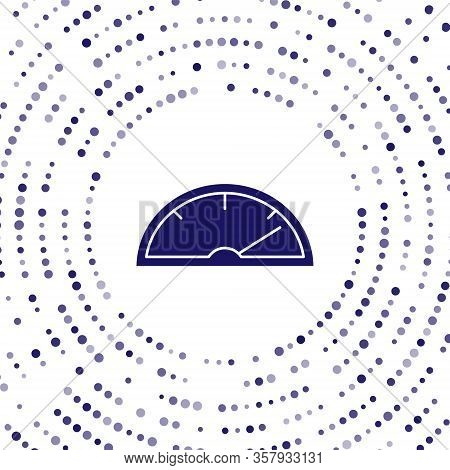 Blue Speedometer Icon Isolated On White Background. Abstract Circle Random Dots. Vector Illustration