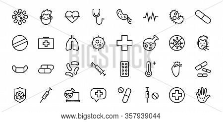 Coronavirus A Set Of Icons On The Theme Of Coronavirus, Contains Such Icons As Nucleation, Hand Wash