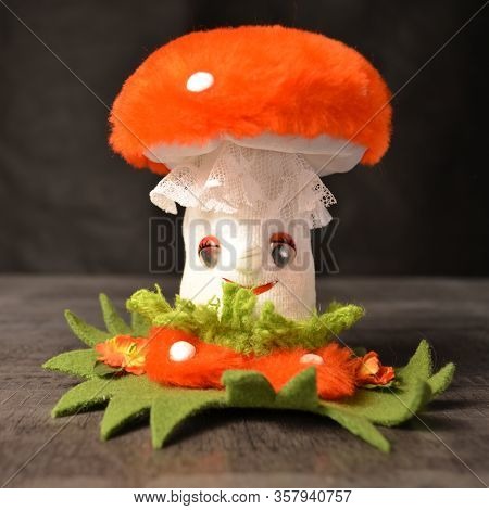 Soft Needle Mushroom Amanita Mushroom On A Dark Table