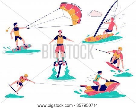 Extreme Water Sports Set, Vector Flat Isolated Illustration