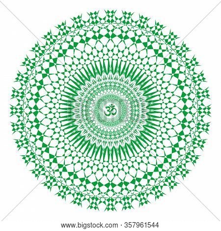 Сircle Openwork Mandala. Fractal And Pattern In Green Colors. Spiritual Esoteric Symbol. Vector Grap