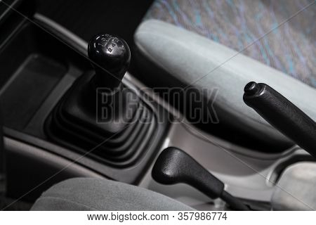 Subaru Forester - Close-up View Of The Automatic Gearbox Lever. Interior Car,  Automatic Transmissio