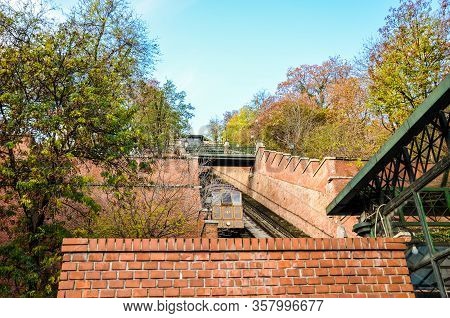 Budapest, Hungary - Nov 6, 2019: Cable Car, Public Funicular Train Leading To The Buda Castle On The