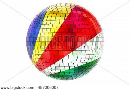 Mirror Disco Ball With Seychelloise Flag, 3d Rendering Isolated On White Background