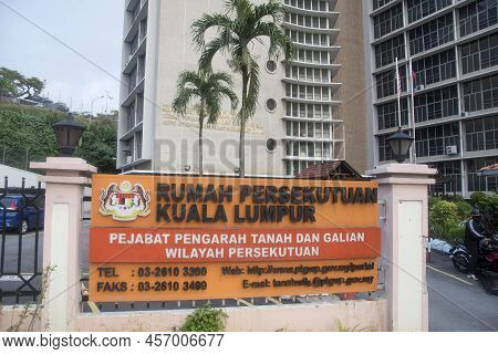 Kuala Lumpur, Malaysia - June 7,2022 : Signage Of Office Of Lands And Mines Federal In Malay Languag