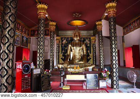 Ancient Buddha Statue In Antique Ubosot For Thai People Travelers Travel Visit Respect Praying Bless