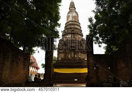 Ancient Stupa Or Antique Chedi And Ruins Buddha And Ubosot For Thai People Traveler Travel Visit And