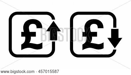 Set Of Cost Symbol Pound Increase And Decrease Icon. Money Vector Symbol Isolated On Background .