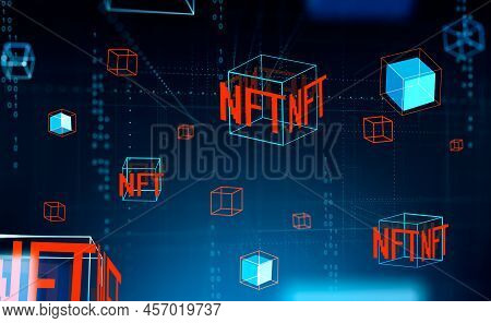 Digital Hologram Of Information Fields With Cryptoart, Nft And Binary. Concept Of Blockchain And Vir