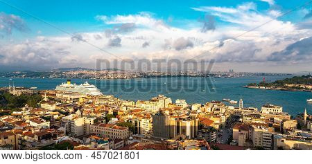 Aerial View Of Isanbul Old Town District With Bosphorus Strait