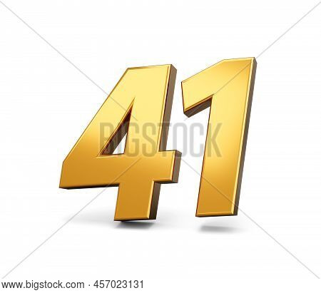 Gold Number 41 Forty One Isolated White Background. Shiny 3d Number 41 Made Of Gold 3d Illustration