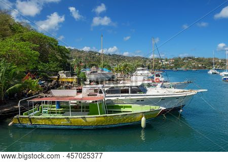 Castries, St Lucia -may 4 - A Tropical Marina With Colorful Boats On May 4 2022 In Castries, St Luci