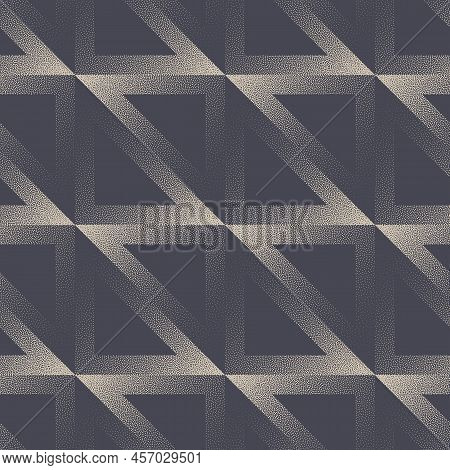 Shifted Square Grid Angular Seamless Pattern Vector Stippled Abstract Background. Triangles Geometri