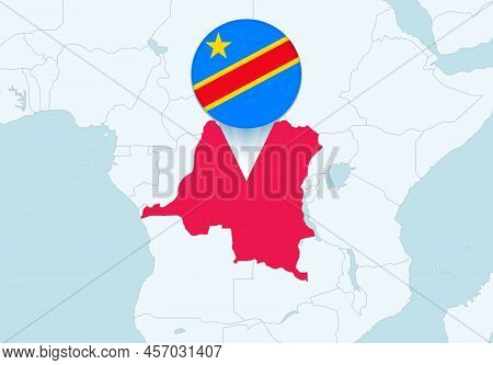Africa With Selected Dr Congo Map And Dr Congo Flag Icon. Vector Map And Flag.