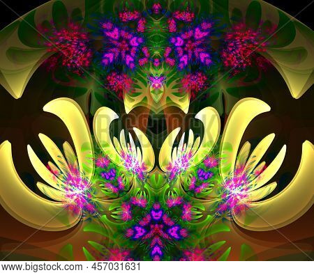 Computer Generated Colorful Fractal Artwork With Lillium Flowers