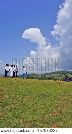 Ooty,tamilnadu,india-june 04 2022:tourists Enjoying Beautiful Wenlock Downs 9Th Mile Shooting Point.