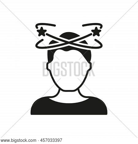 Dizziness, Migraine, Headache, Distracted Head Silhouette Pictogram. Front View. Man Feel Dizzy Glyp