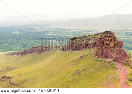 Tourists Walking To Trail On First Sunduk Of The Mountain Range Sunduki. Located In The Valley Of Th