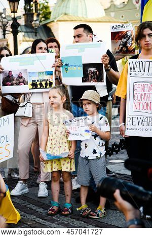 Krakow. Poland. 25.06.2022 International Peace Rally. Ukrainians Ask To Release Defenders From Azovs